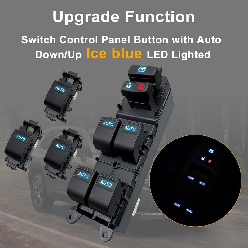 BELGEMAY 4-Door Auto Window Switch Upgrade Kit with Ice Blue Backlit Buttons – Direct Fit for 2007-2012 Toyota RAV4 Driver Side, Plug & Play (Includes Trim Tool) - Image 3